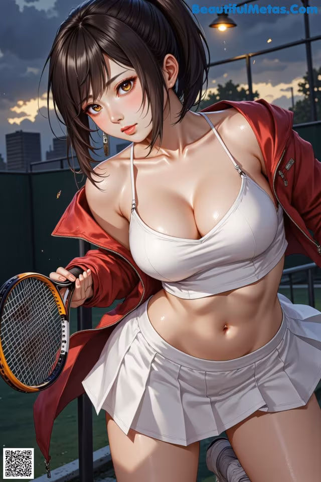 A woman holding a tennis racket on a tennis court.